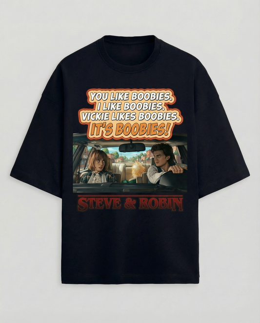 STEVE & ROBIN “IT’S BOOBIES!” TERRY OVERSIZED TEE
